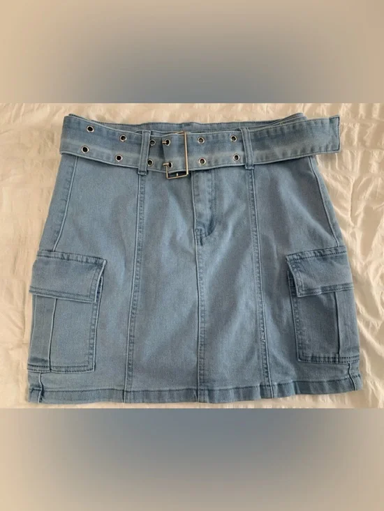 CiMuk Light Wash Denim Mini Skirt - Picture 7 of 16